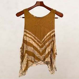 Free People trapeze side tie mustard two sleeveless print top size L
